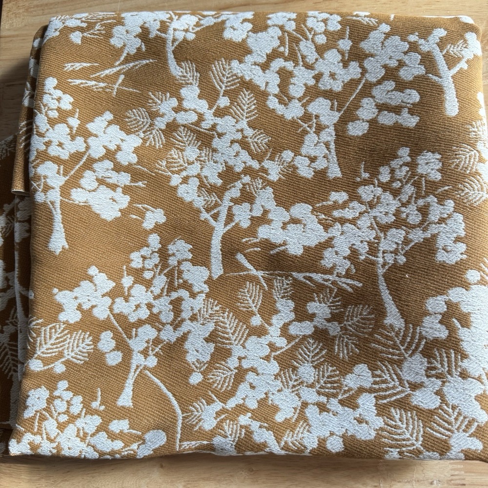 Designer Jacquard Upholstery Fabric Mustard Gold Ivory Floral Branch 1.75yd 57"W - Picture 2 of 8